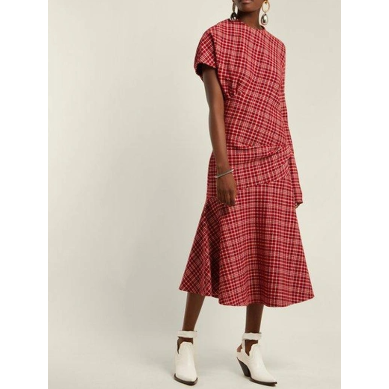 Calvin Klein 205w39nyc Asymmetric Prince Of Wales Checked Cady Midi Dress In Red